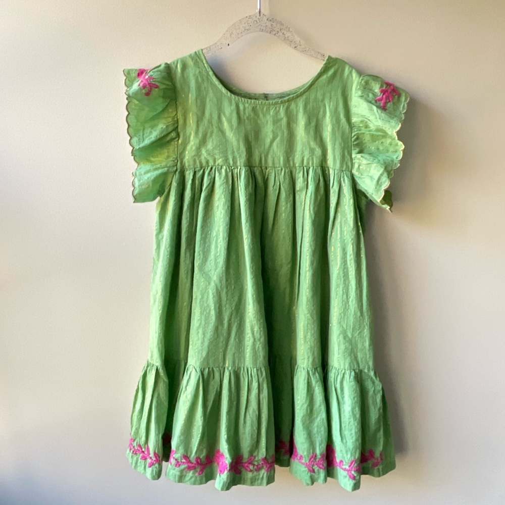 Peek Green Dress with Pink Embroidery